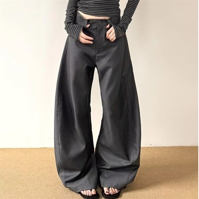 高级感廓形弯刀西裤男女款春季新款宽松直筒垂感拖地休闲长裤男潮图片