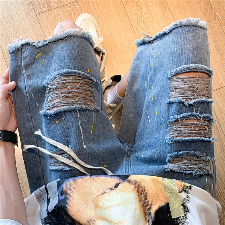 毛边扎染牛仔短裤男潮牌夏季宽松直筒休闲五分裤H606P35,男装牛仔裤,星座1116-2
