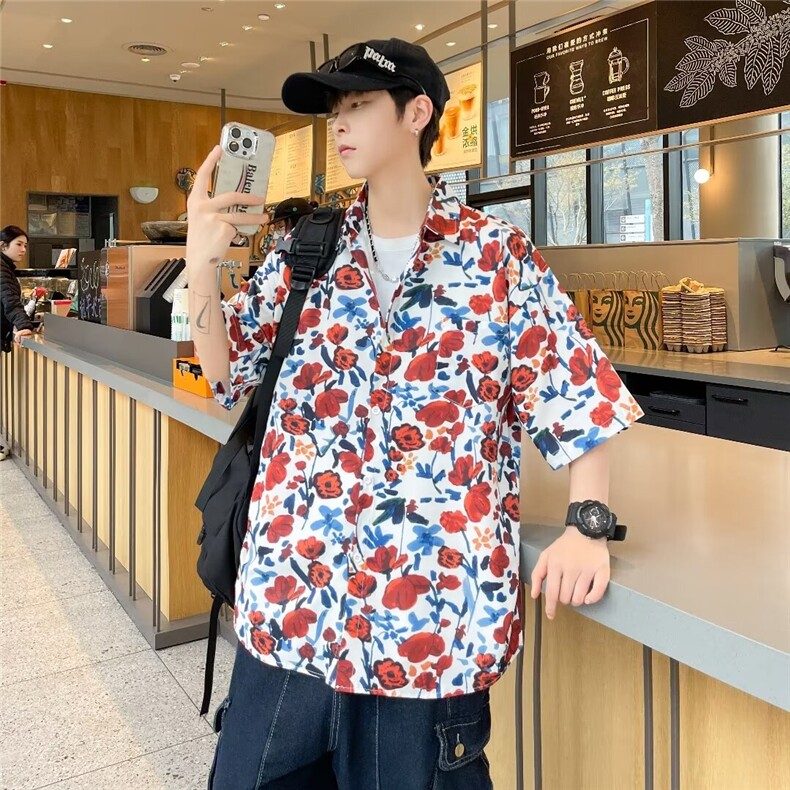 弹力布夏季男士印花短袖衬衫个性五分袖衬衣外套,男装衬衫,星座1013