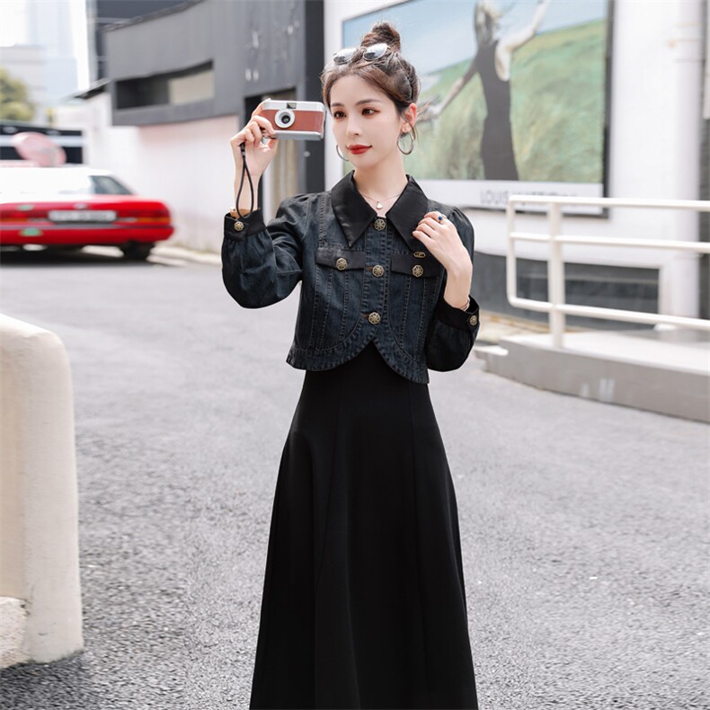 2024新款秋季新款女装韩版休闲牛仔连衣裙两件套,女装套装/套裙,靓星雨