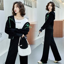 2024年春季御姐轻熟风炸街时尚职业高级感连帽卫衣外套阔腿裤套装，女装套装/套裙，时尚俏佳人