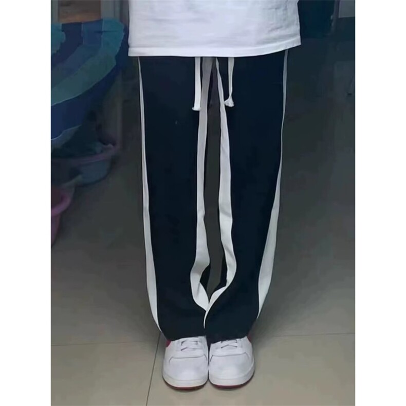 美式复古运动裤男女条纹宽松直筒速干情侣工装休闲裤潮WL37-P35,男装休闲裤,星座1008