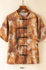 挂拍新中式提花风潮T恤短袖大码盆扣汉服时尚唐装T2411-P58，男装衬衫，电商A227