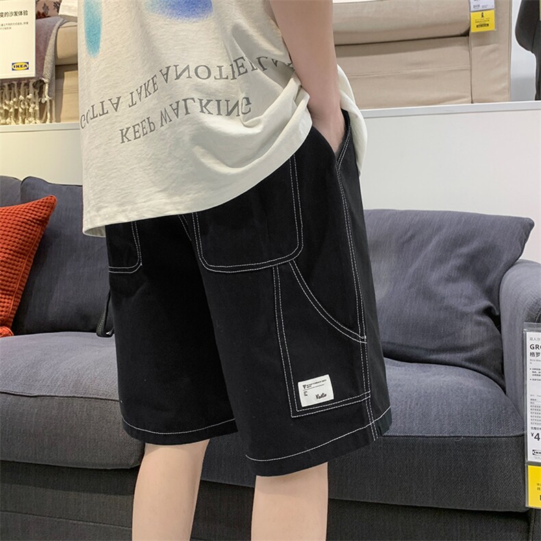 港风 大码宽松休闲裤工装裤纯棉直筒裤短裤A014-DK919-P40控58图片