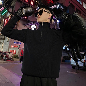 AM73/特98控138秋季社会小伙拉链韩版百搭高领韩版百搭毛衣男黑首图片