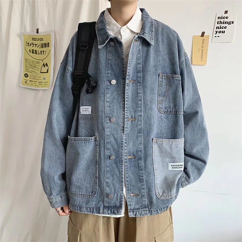 春秋季潮牌ins牛仔外套韩版帅气港风宽松学生工装夹克男WT93 p56图片
