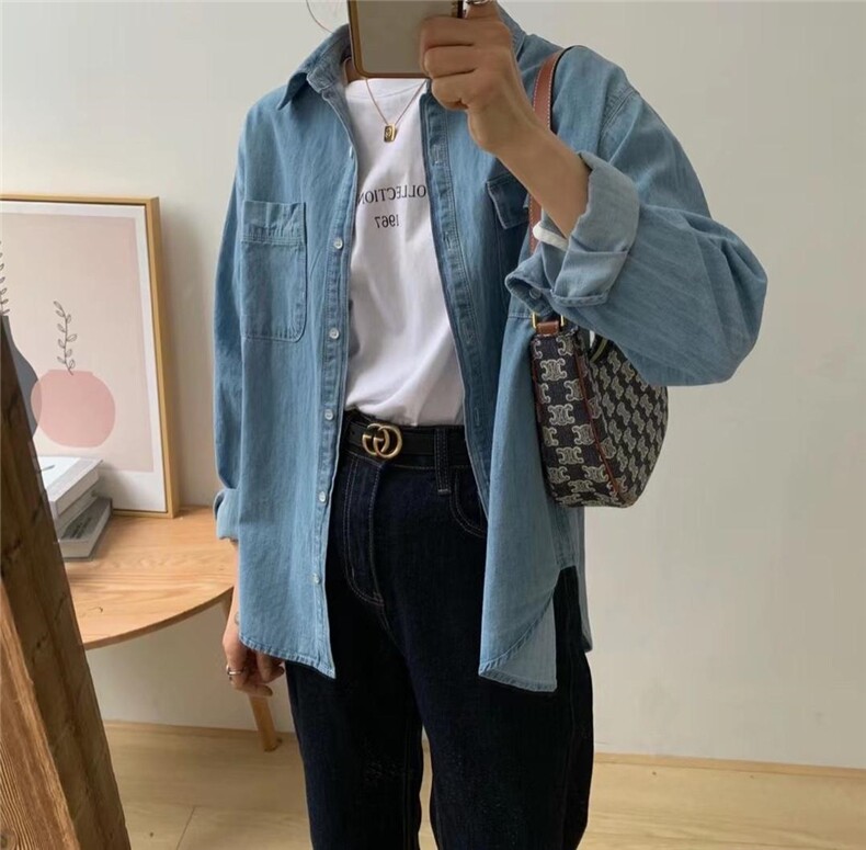 【素妮】2022春款双口袋牛仔衬衫，女装衬衫，素妮