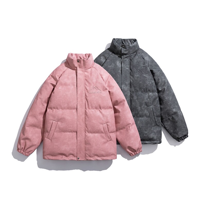 白底立领PU皮复古做旧钢印字母图案设计棉衣男MY77735P130控178，男装棉衣，星座227-7