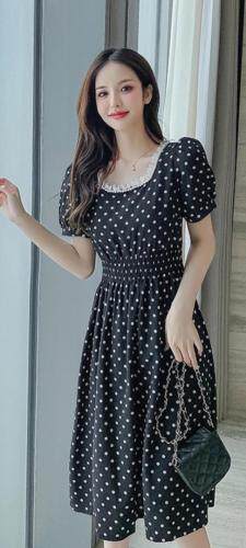 波点法式珍珠连衣裙，女装连衣裙，水锦红