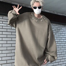 复古oversize垫肩酒红色圆领卫衣男女铆钉设计感小众内搭长袖外套，女装短外套，星座506A