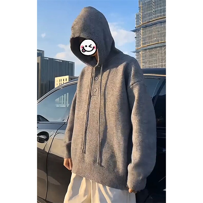 特批P60无差价秋冬抖音慵懒风宽松潮连帽针织毛衣外套男MY111,男装针织衫/毛衣,电商A001