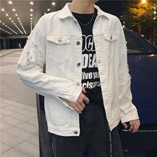 JK950/P65秋装货足港风夹克男士破洞刺绣夹克情侣大码外套男，男装夹克，电商A141