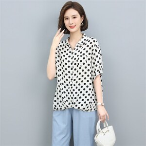 短袖衬衫女套头2022夏装新款韩版气质波点时尚宽松显瘦衬衣图片