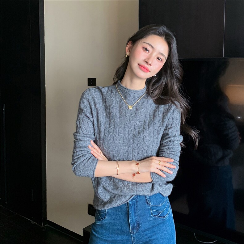 2025秋冬百搭时尚半高领抽条羊绒针织衫,女装羊绒衫,玛卡隆羊绒