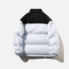 白鸭绒白底22冬季潮流棋盘格拼接百搭羽绒服外套YR108P255控298，男装羽绒服，电商A247-1
