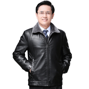 8807/中老年皮衣男爸爸冬季加绒加厚皮夹克休闲商务保暖外套图片