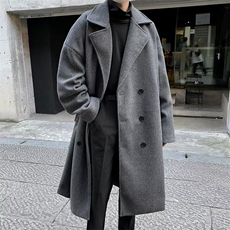 冬季毛呢大衣男中长款过膝西装领双排扣呢子风衣外套ins潮流-F330，男装风衣，星座601-1