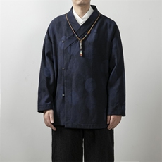秋冬新款风男装棉麻提花改良汉服加绒新中式外套X15P85，男装民族服装，钱塘802