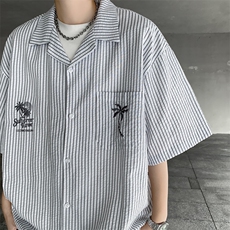 夏季新款日系复古短袖衬衫男潮牌宽松休闲百搭衬衣现货W8248-P43，男装衬衫，星座512-4