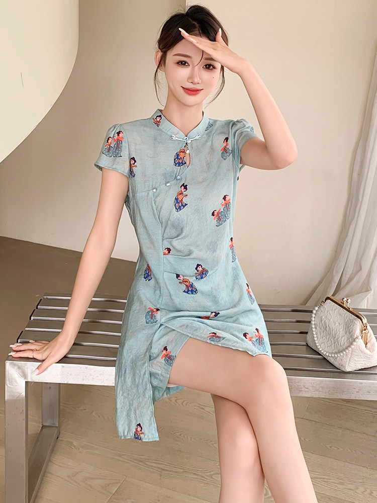 新中式国风印花套装女夏季2025新款巨好看独特漂亮休闲短裤两件套,女装套装/套裙,仟媚宠