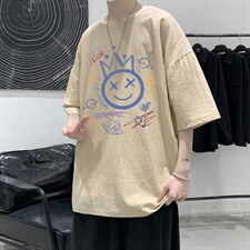 YT26180-P30亚短袖t恤男大码五分袖男宽松七分袖港风模特，男装T恤，电商A040