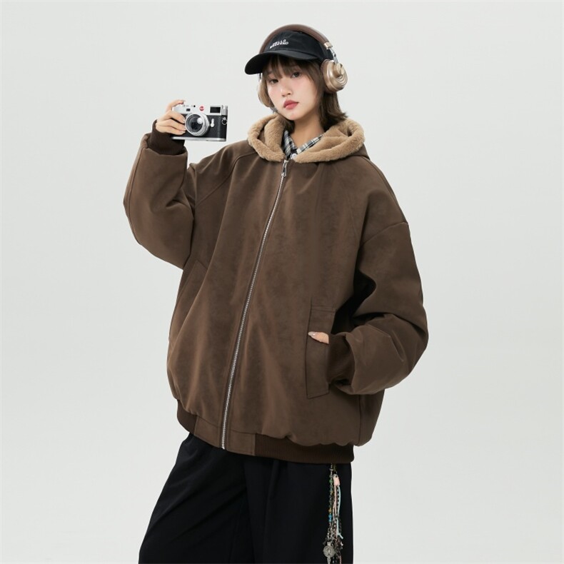 PY242/P95座山雕座山雕加绒PU皮男女同款连帽宽松棉衣,男装棉衣,电商基地A050