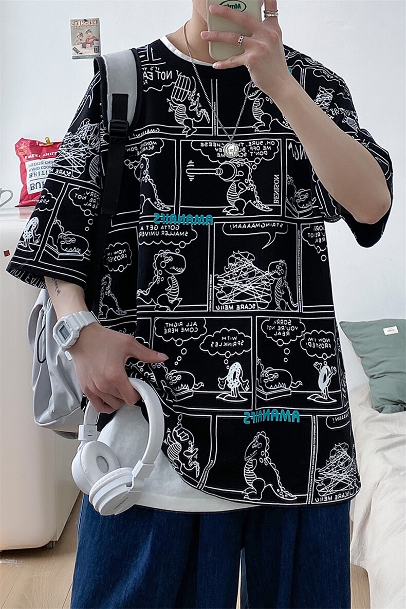 2023港风潮牌夏季百搭卡通印花T恤纯短袖男女1455-P38控价58,男装T恤,电商A441-1