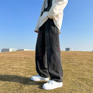 牛仔裤男秋季潮大码休闲裤子高街N7175P340图片