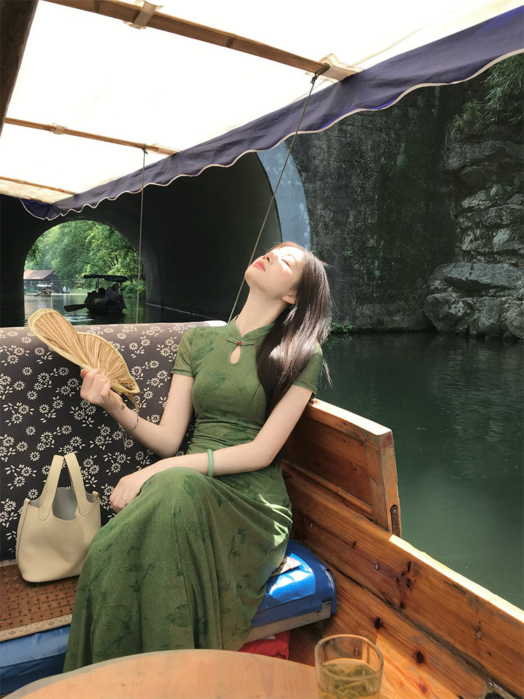 新中式风EIA一尧空林晚清冷禅意旗袍连衣裙夏温婉短袖长裙图片