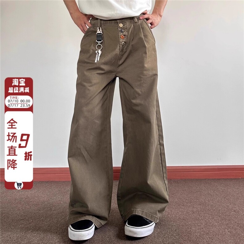 N1306-P50 松紧腰头彩色纽扣设计水洗工装裤图片