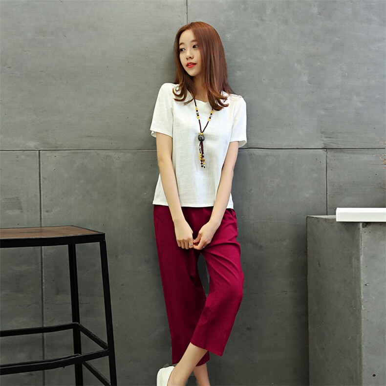 2021年夏季圆领短袖纯色T恤修身七分小脚裤两件套，女装套装/套裙，婷思杰（原婷想服饰）