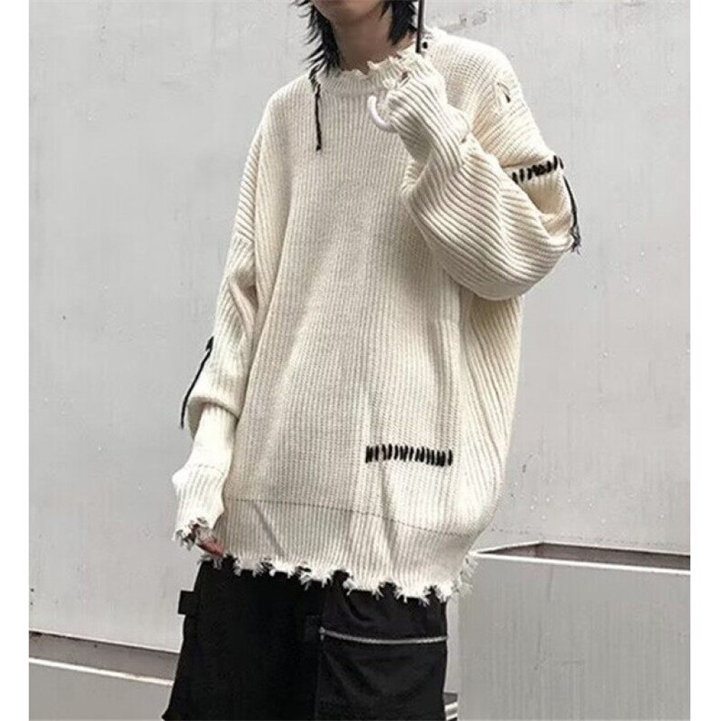 潮牌不规则下摆破坏毛衣男ins个性混色针织衫套头线衣M93,男装针织衫/毛衣,星座1116A（原606A-3）