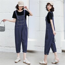 短袖牛仔背带裤套装女2023夏季新款女装韩版时尚休闲两件套套裤潮，女装套装/套裙，慧尚依恋
