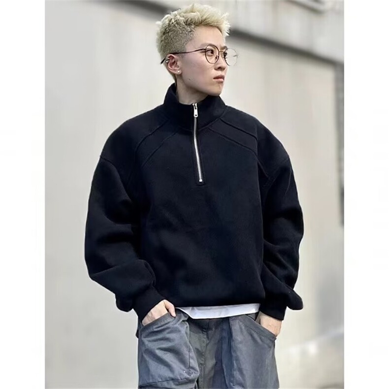 美式重磅半拉链立领卫衣男2025新款纯色cleanfit休闲polo衫上衣,男装卫衣,星座506A