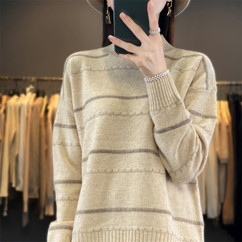 优雅条纹衫女宽松显瘦百搭气质毛衣，女装羊毛衫，琳华羊绒