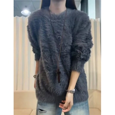 秋冬纯色水貂绒长袖毛衣男女圆领加厚保暖长貂毛针织衫MH2307，男装针织衫/毛衣，星座1116A（原606A-3）