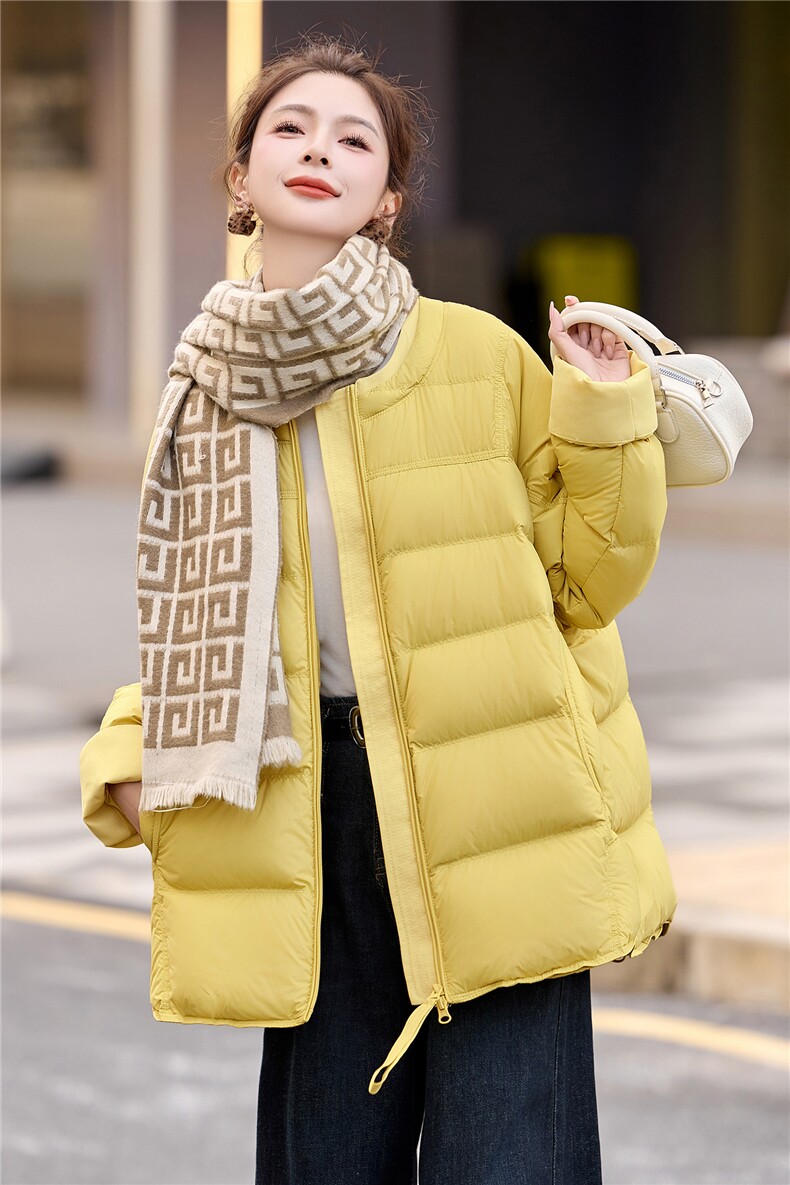 90%白鸭绒羽绒服女2025年冬季新款韩版宽松圆领加厚保暖面包服,女装羽绒服,美沁