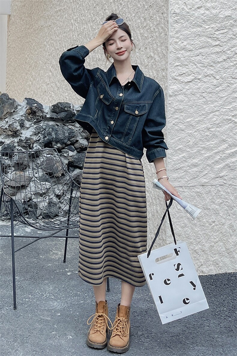 【新品首-发】现货韩系甜美牛仔条纹套装ZB212-2385-P165-K218,女装套装/套裙,浙宝285（原212）