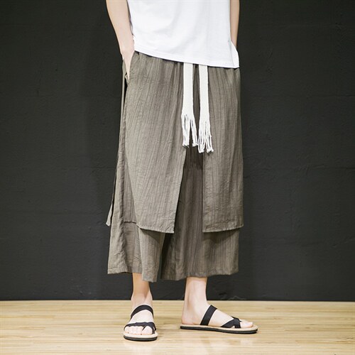 2025夏季风新款两片式休闲宽松裤九分裤咖色K129-P70，男装休闲裤，电商B277A（原A068）