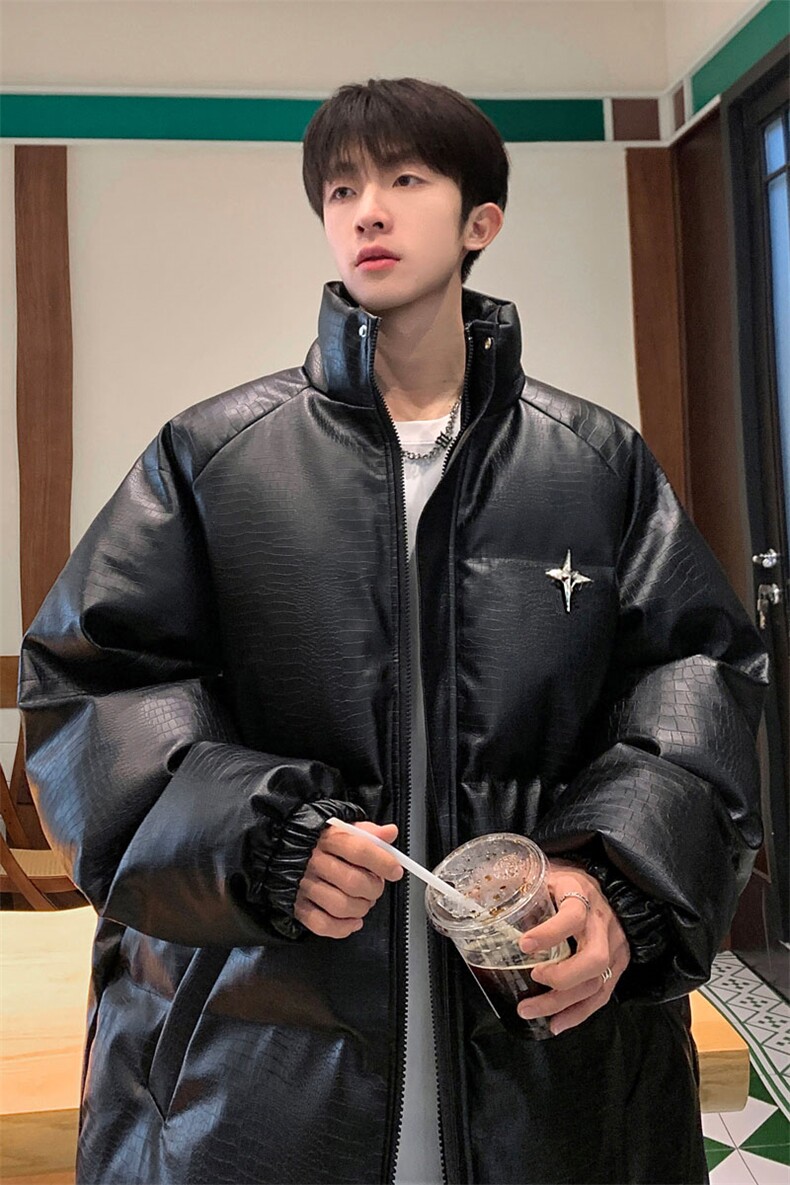 港风鳄鱼纹可拆卸四芒星胸针设计潮流休闲棉衣男MY77733P128控168,男装棉衣,星座227-7