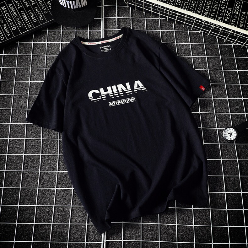 铁网平铺china字母印花短袖T恤潮牌休闲半袖QT5070-T2005,男装T恤,星座810(原QT5070)