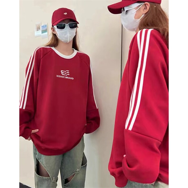 抖音得物品质 支持退换 宽松全棉加绒三条杠学院风印花卫衣 A0302图片