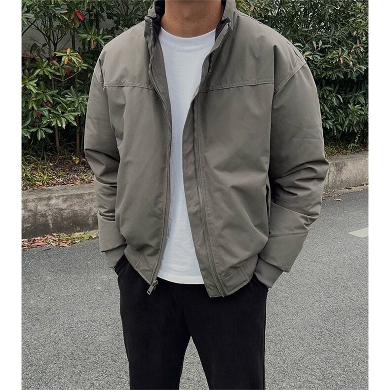 抖音得物美式潮休闲夹克春季立领纯色复古工装加厚棉服外套AMY01,男装夹克,电商A443