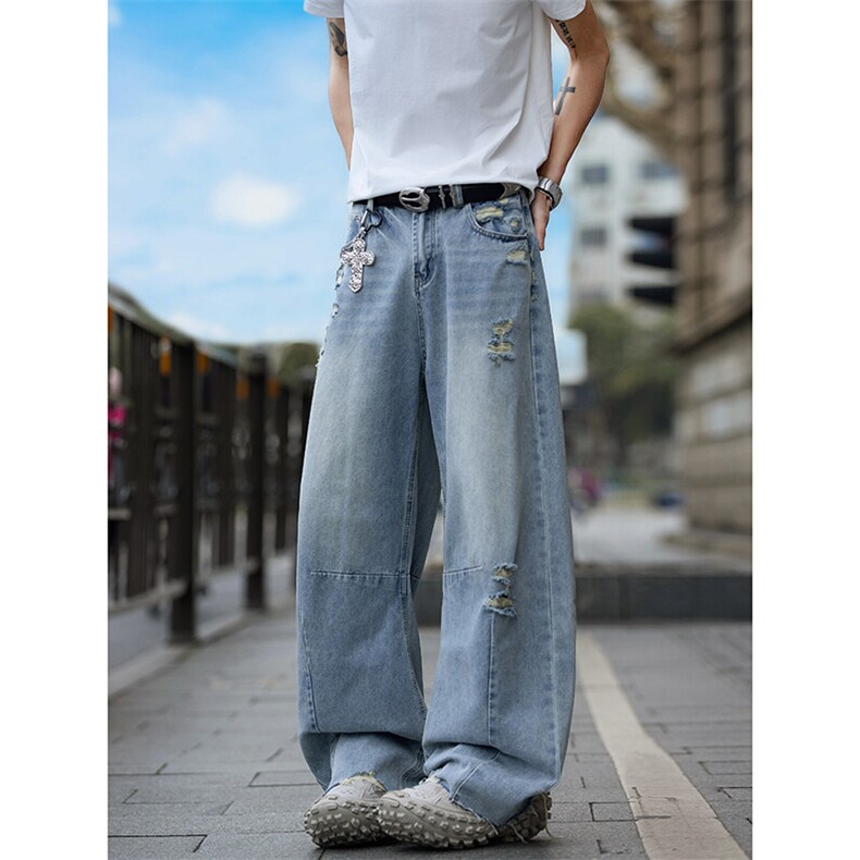 特~街景图夏季潮流破洞牛仔裤宽松版型设计款男裤长期有货571P49,男装牛仔裤,星座902A