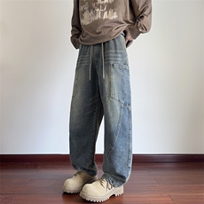 春季新款美式弯刀拼接宽松百搭牛仔裤男长裤25XK66997特批35，男装牛仔裤，电商A042