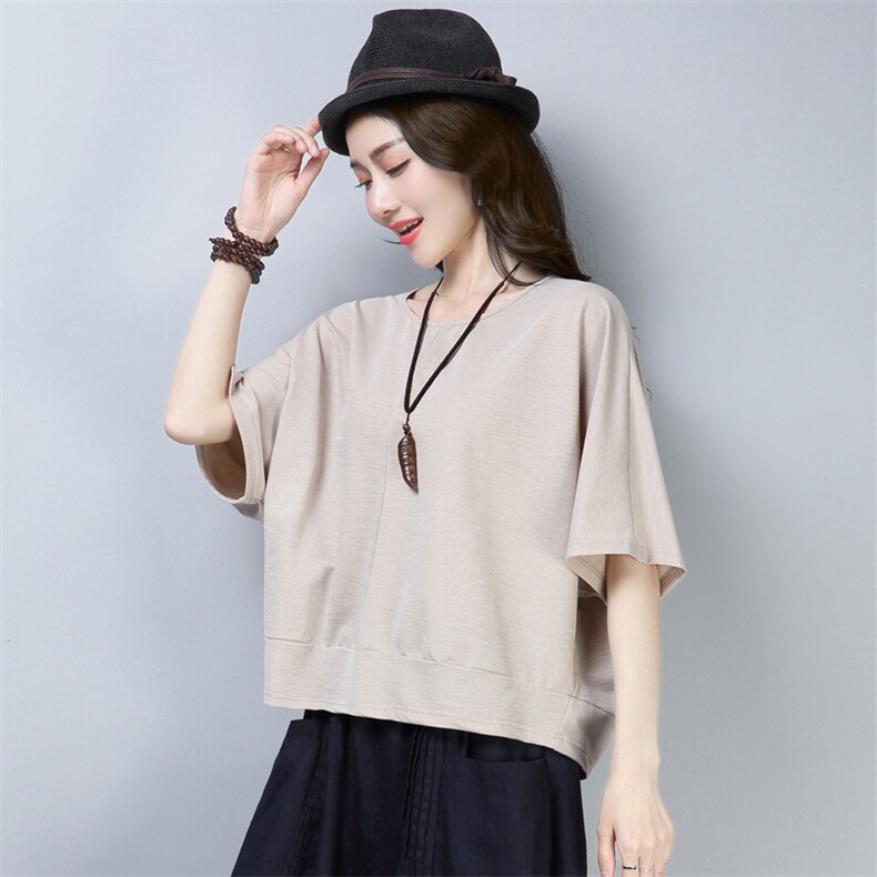 短袖t恤女2024年夏季新款宽松大码蝙蝠衫设计感小众半袖妈妈上衣，女装T恤，简韵佳