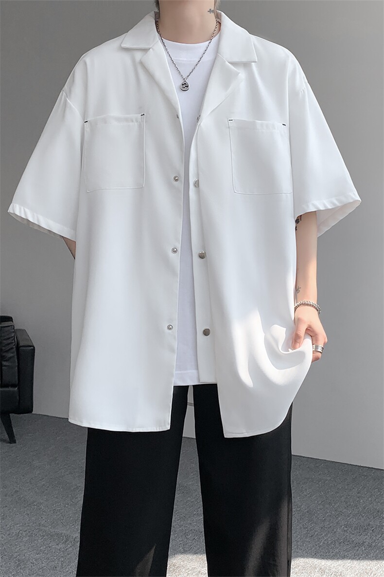 夏季新品短袖不对称古巴领设计衬衫短袖打底设计感短袖衬衫P50,男装衬衫,电商B319