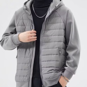 轻薄棉衣棉服男秋冬季加厚连帽拼接开衫夹克外套男士宽松休闲棉袄