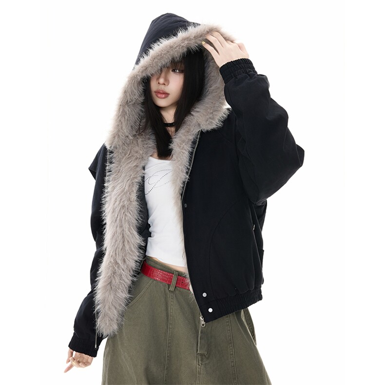 现货高品质美式高街冬季重磅硬挺短款座山雕毛领棉衣男女加厚外套，男装棉衣，电商A443