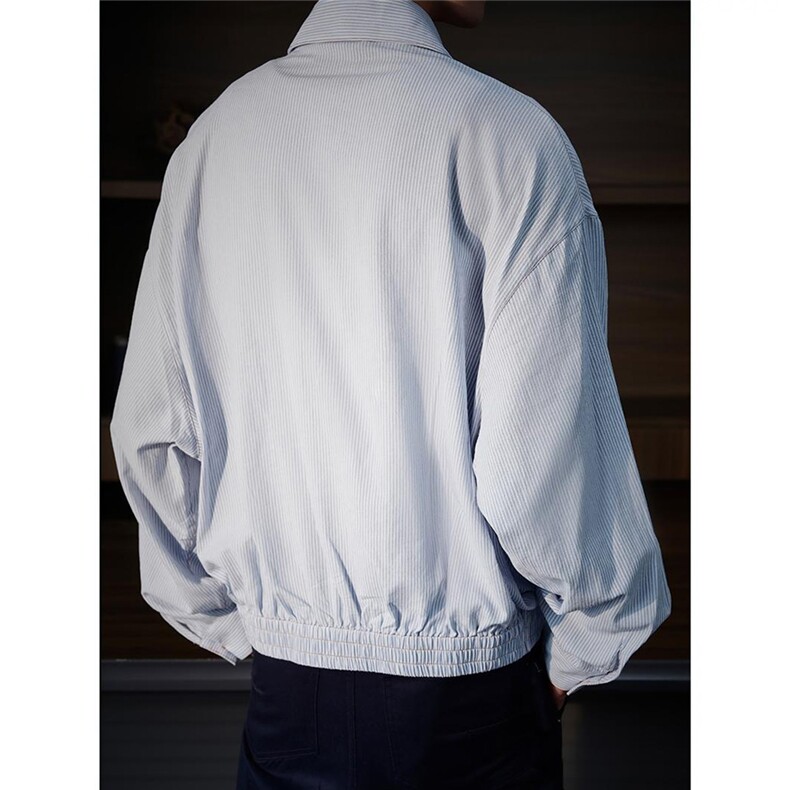 C188-尺码S-2XL-特P43--欧若风松弛极简轻薄蓝白条纹衬衫外套,男装衬衫,星座1811B